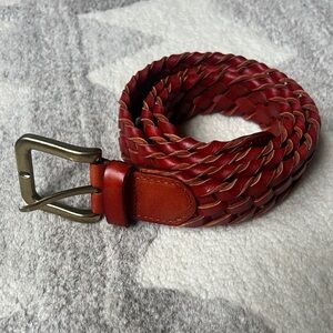 Hand Woven Italian Leather Belt - English Tan/Red